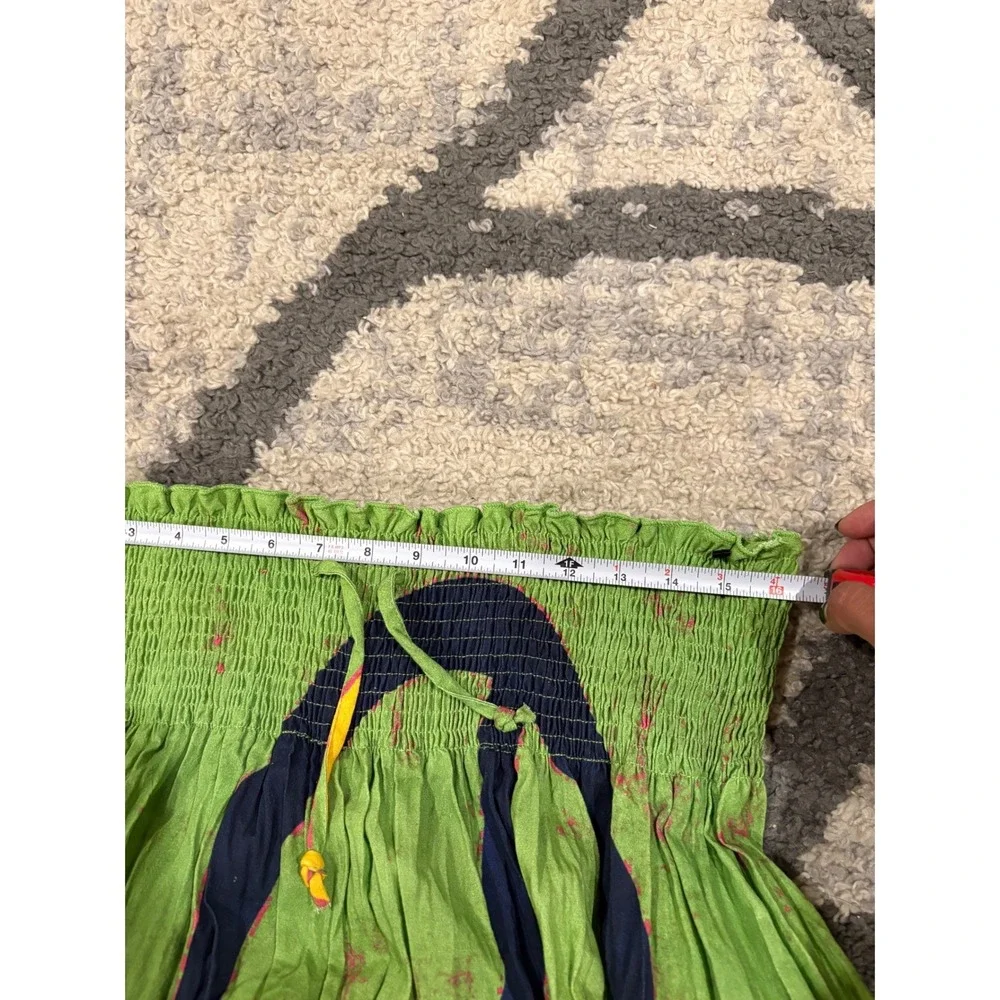 A Rare Bird Green Peace Love Cotton Smocked Maxi Skirt Boho Festival O/S xx